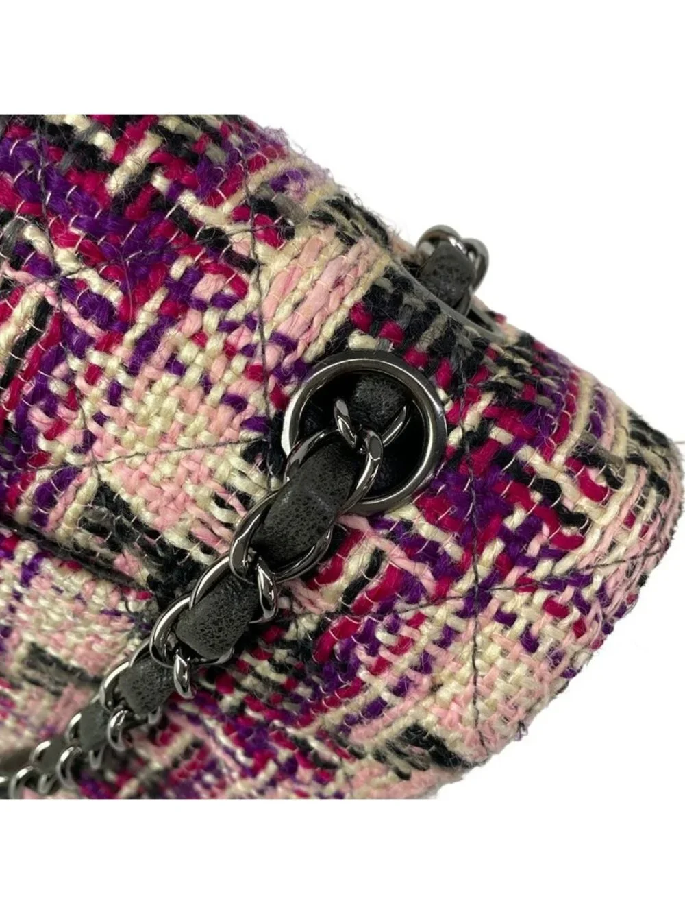 Chanel Shoulder Bag Double Flap Quilted Light Pink Purple Multi Lambskin